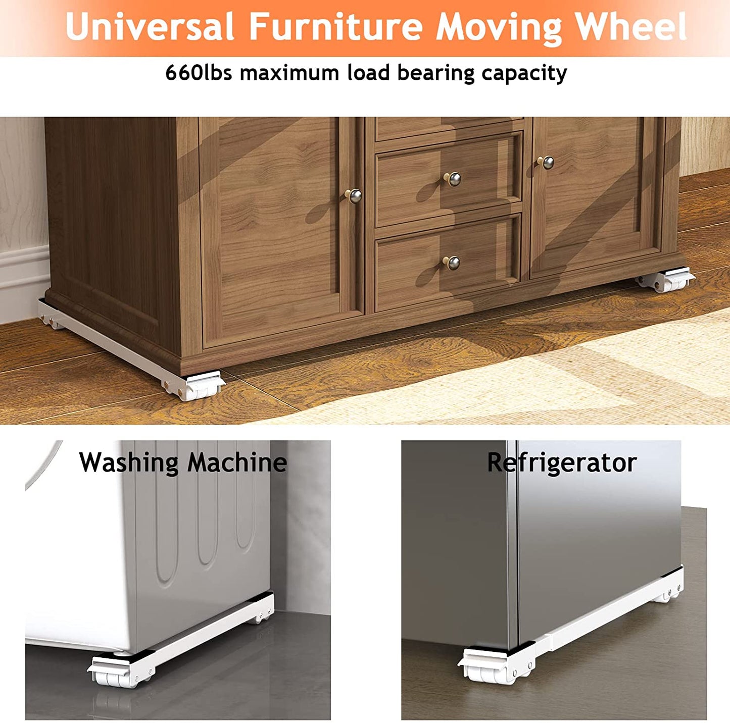 Furniture Washing Machine Dolly, Extendable Appliance Rollers Refrigerator Heavy Duty, Washing Machine Stand Wheels Fridge Appliance Dolly Movers Mobile Washer and Dryer Moving Base, White