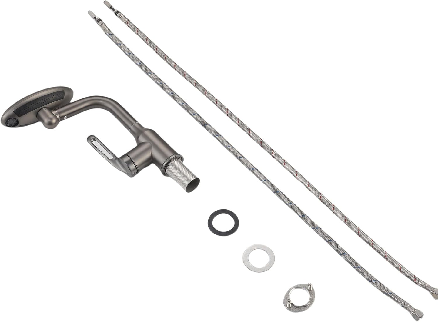 Bathroom Sink Faucet 1 Hole, Gunmetal Grey Multifunctional Basin Faucet with 4 Water Outlet Modes, Modern 360°Rotatable Bar Tap with Two Water Supply Pipes