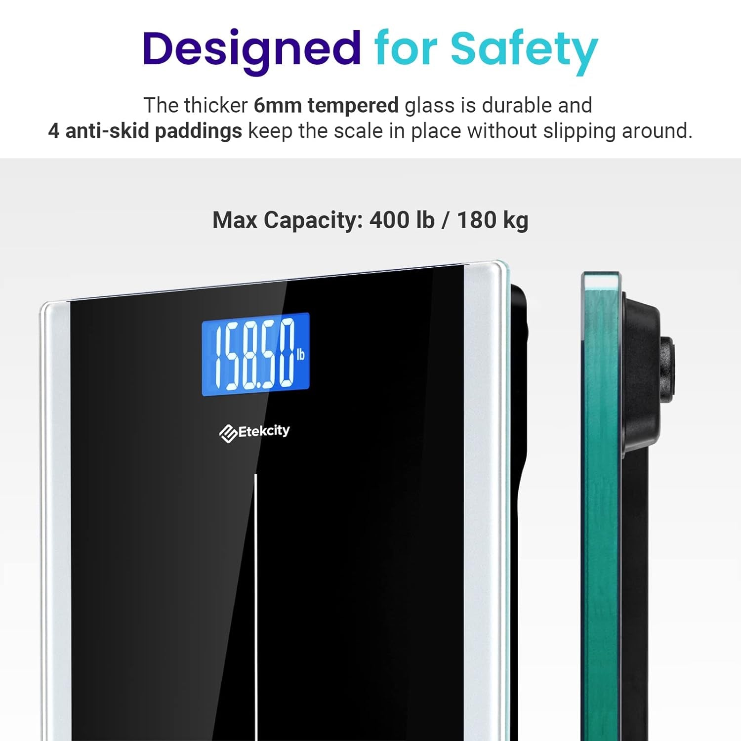 Bathroom Scale for Body Weight, Highly Accurate Digital Electronic Weighing Machine for People, LCD Display, Large Size, 6Mm Tempered Glass for Safe Home Use, Batteries Included, 400 Lbs