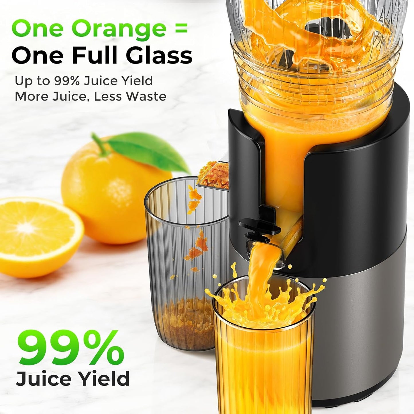 Juicer Machines, 5.8" Large Feed Chute Slow Masticating Cold Press Juicer for Whole Fruits & Vegetables, Easy to Clean & High Juice Yield