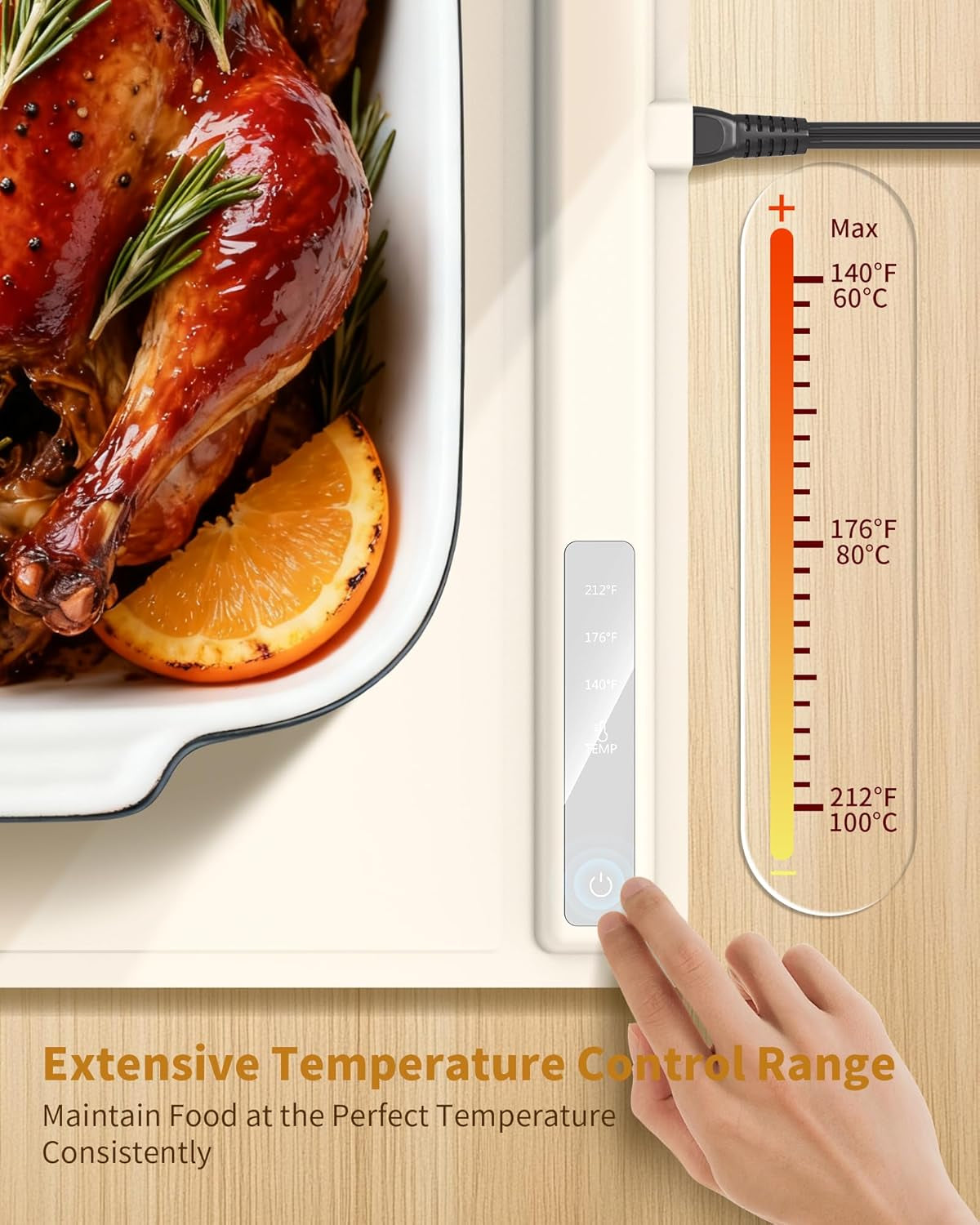 Food Warming Mat - Fast & Full Surface Heating, Silicone Heat Pad with 3 Adjustable Temperature Settings for Buffets Parties, Rollable Electric Warming Tray,Kitchen Heated Plate,Countertop Food Warmer