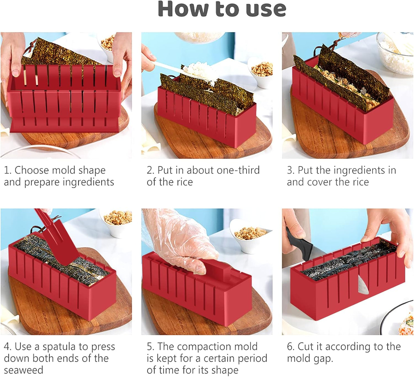 Sushi Making Kit Deluxe Edition Complete Sushi Maker Kit 12PCS Home Sushi Mold Press with Sushi Rice Roll Mold Shapes,Fork , Sushi Knife,Sushi Rolling Mat,Chopsticks