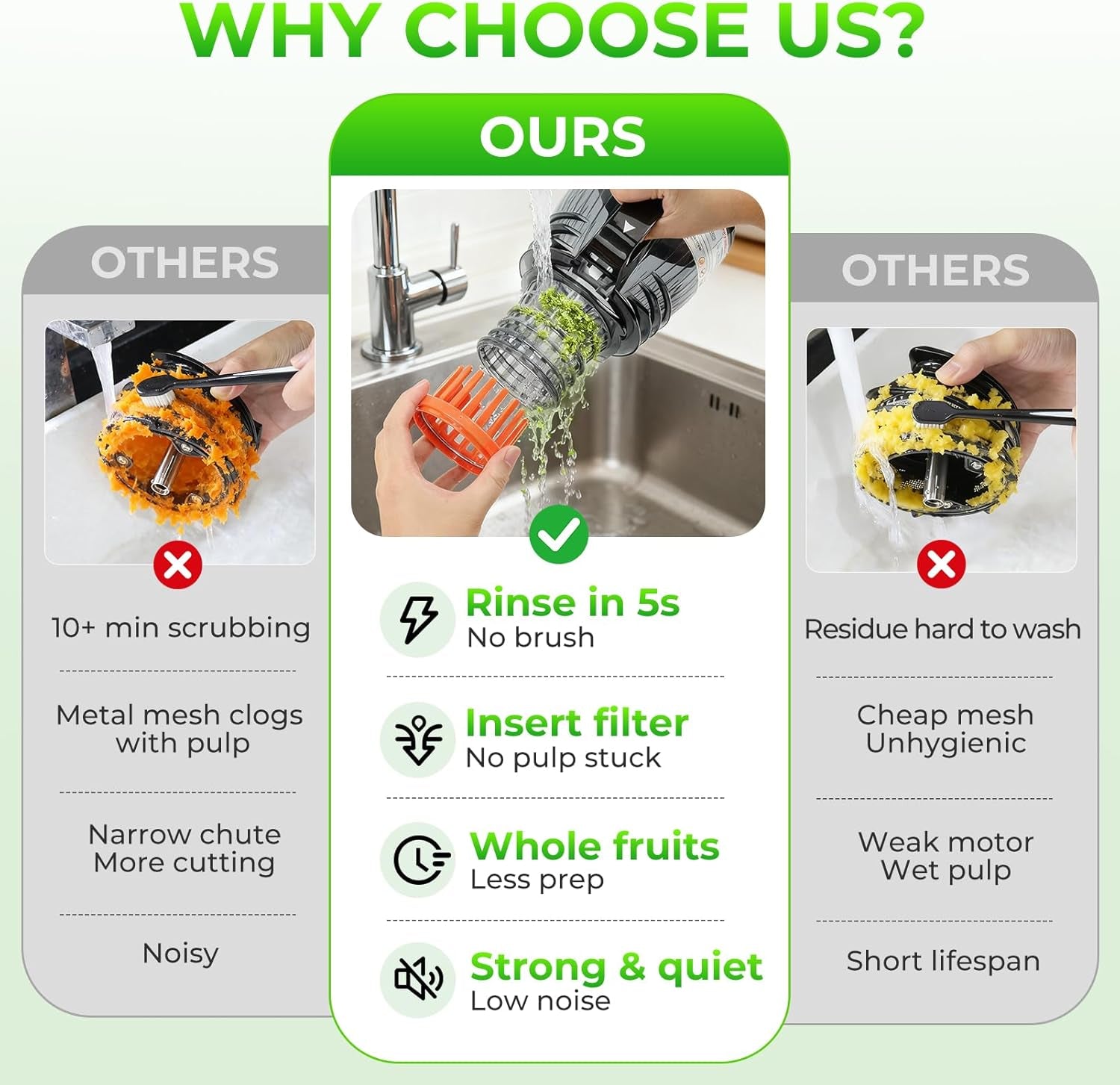 Juicer Machines, 5.8" Large Feed Chute Slow Masticating Cold Press Juicer for Whole Fruits & Vegetables, Easy to Clean & High Juice Yield