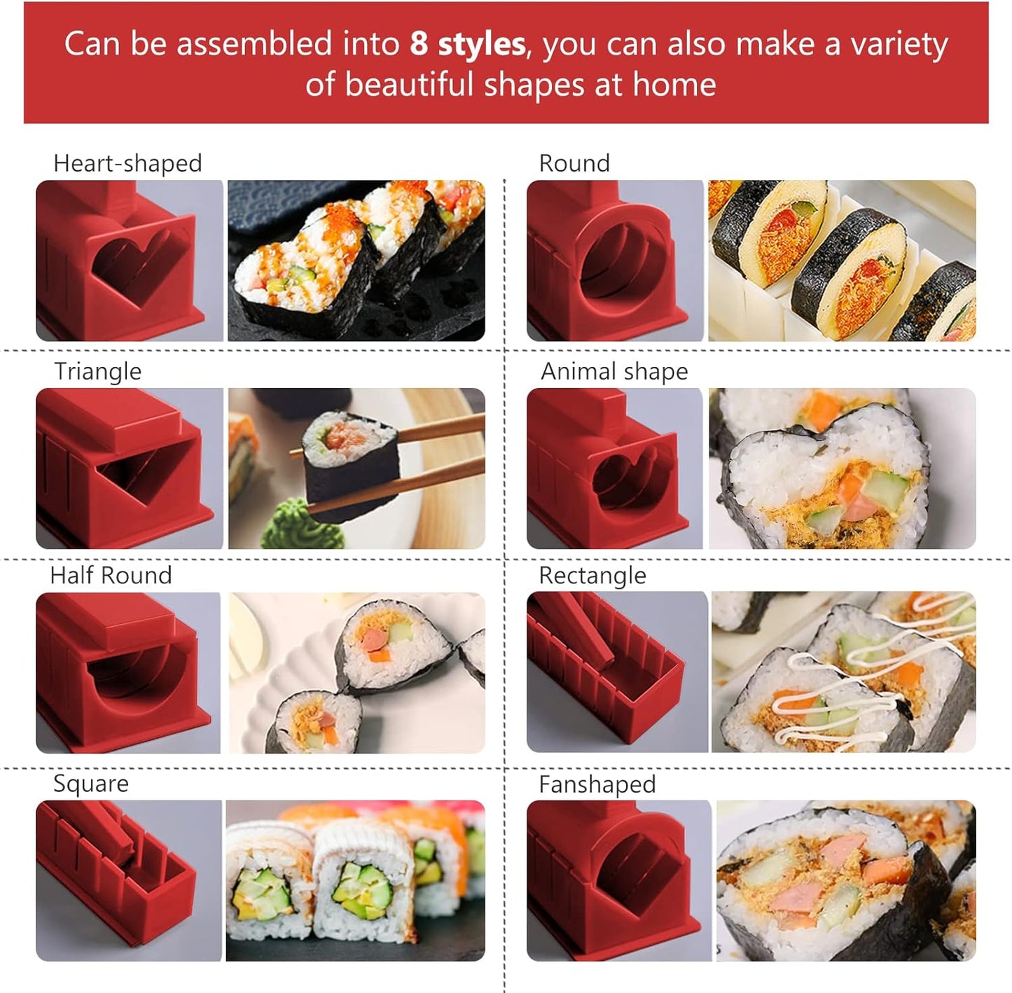 Sushi Making Kit Deluxe Edition Complete Sushi Maker Kit 12PCS Home Sushi Mold Press with Sushi Rice Roll Mold Shapes,Fork , Sushi Knife,Sushi Rolling Mat,Chopsticks