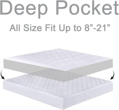 Mattress Topper Queen, Extra Thick Mattress Pad Cover, Plush Pillow Top, Deep Elastic Pocket, Black