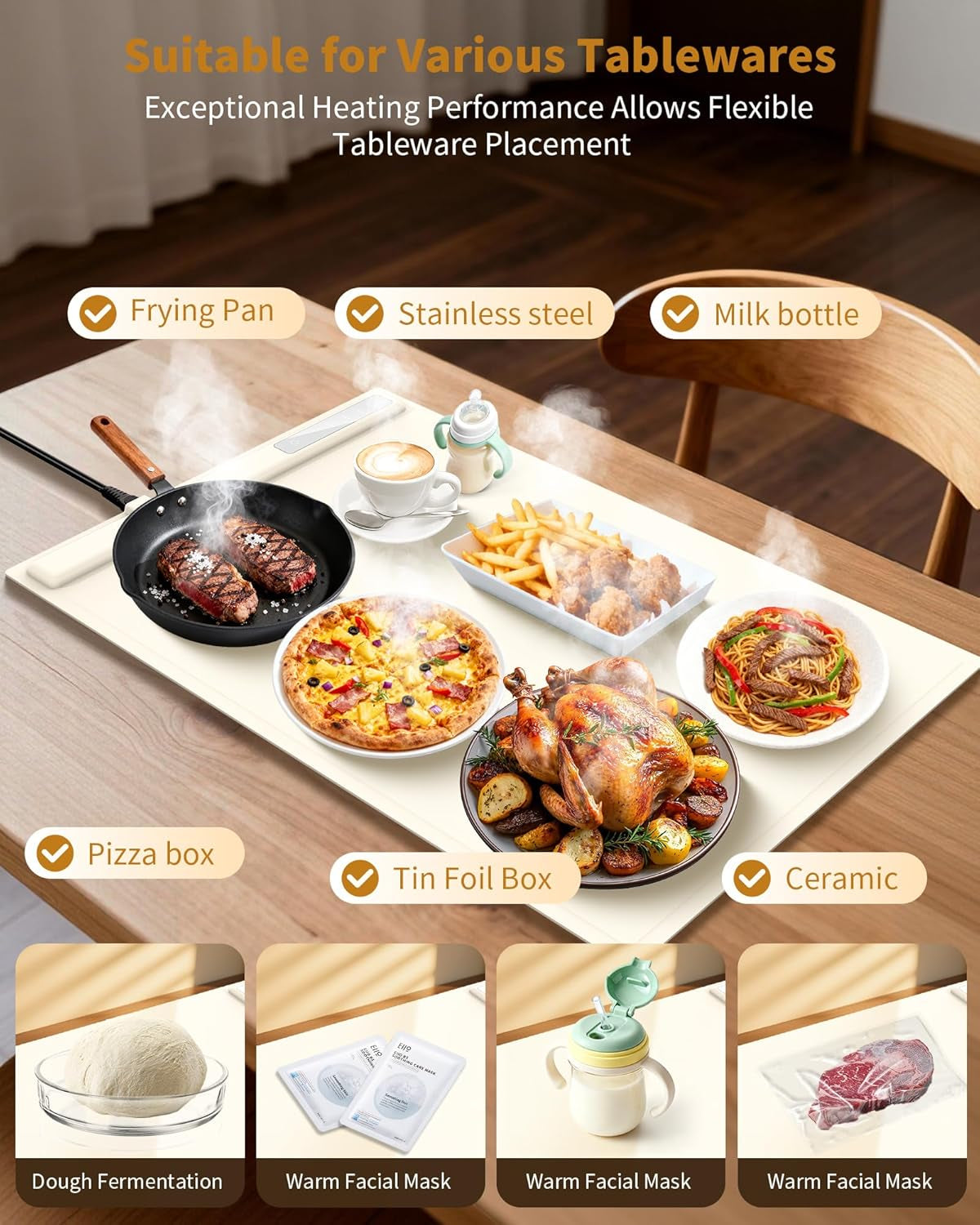 Food Warming Mat - Fast & Full Surface Heating, Silicone Heat Pad with 3 Adjustable Temperature Settings for Buffets Parties, Rollable Electric Warming Tray,Kitchen Heated Plate,Countertop Food Warmer