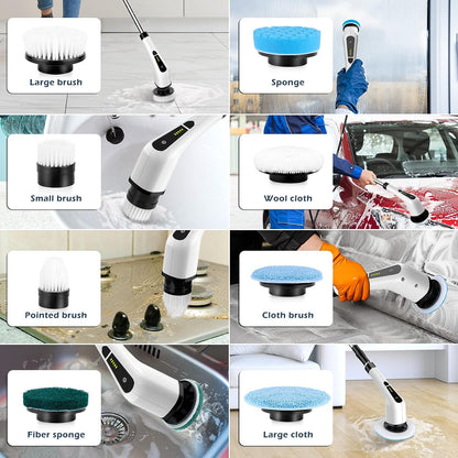 Electric Spin Scrubber, Cordless Cleaning Brush Scrubber for Home, 8 Replaceable Brush Heads-90Mins Work Time, 3 Adjustable Size, 2 Speeds for Bathroom Shower Bathtub Glass Car