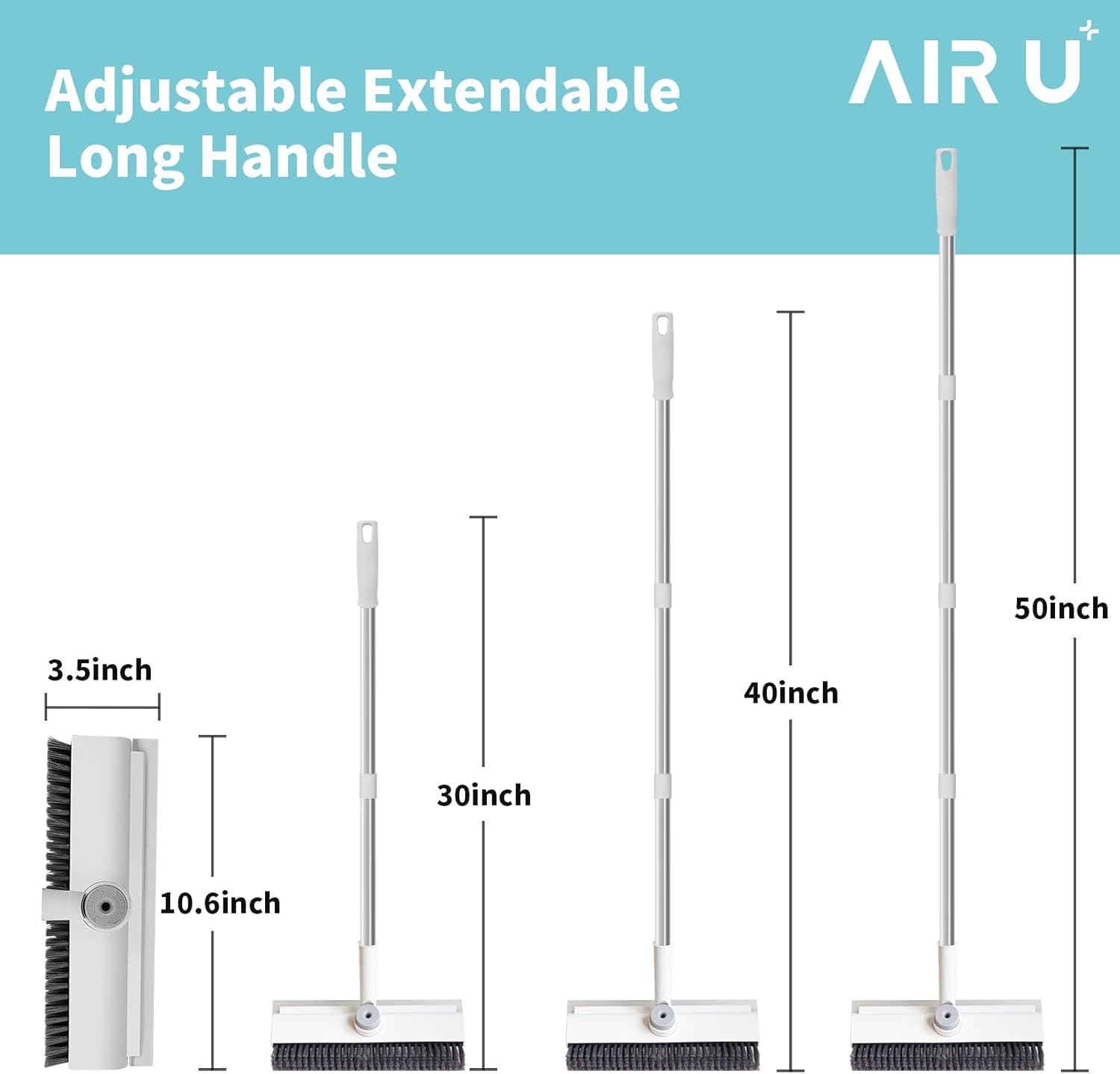 Floor Scrub Brush with Long Handle, 3 in 1 Scrape and Heavy-Duty Stiff Bristle Scrubber Brush for Cleaning Shower Bathroom, Patio, Pool, Garage, Kitchen, Wall and Deck (White, 1 Pack)