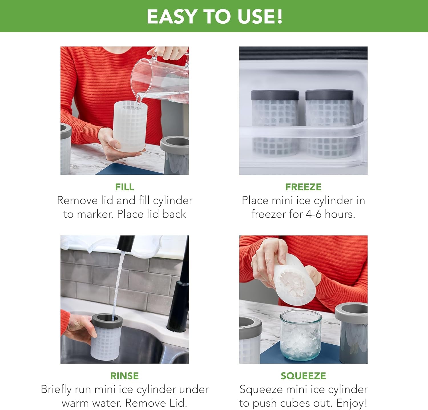 Mini Ice Cylinder- Squeeze & Release- Set of 2, 1000422, Gray