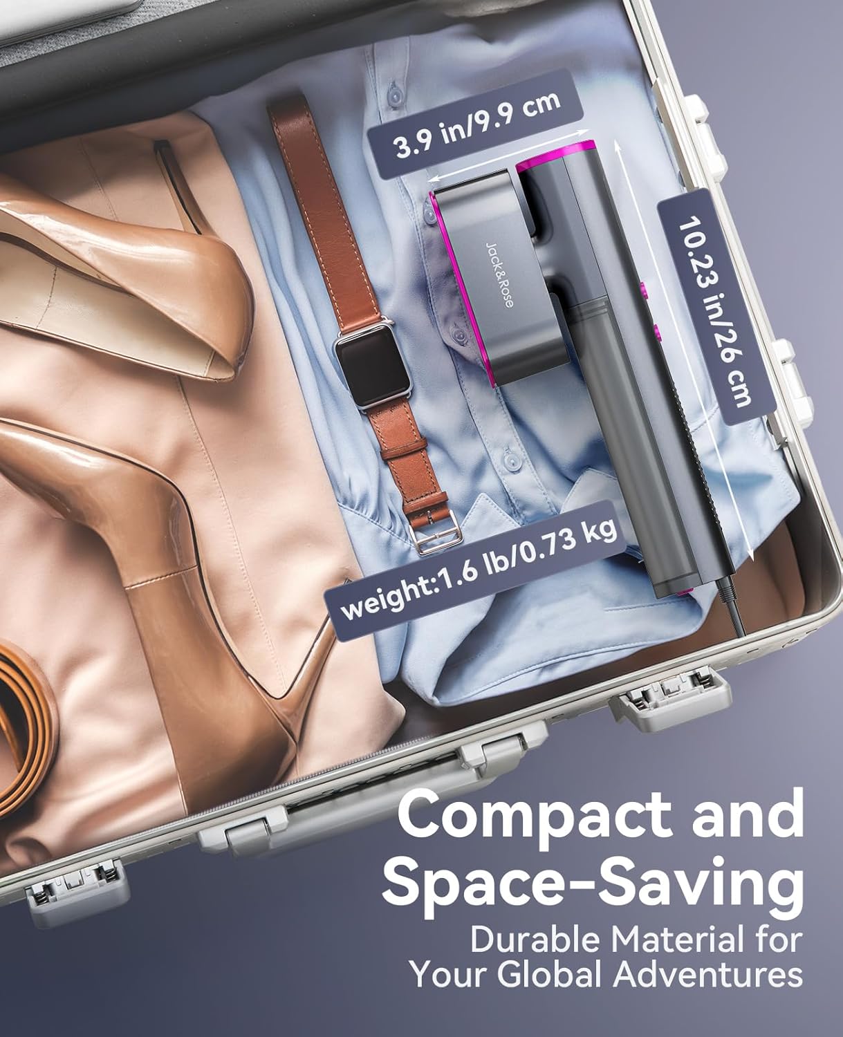 Jack ＆ Rose Travel Steamer for Clothes,100-220V Portable Iron,15S Heat Up,Steamer ＆ Iron 2 in 1, Travel Size,Large Ceramic Heat Panel,For Global and Europe