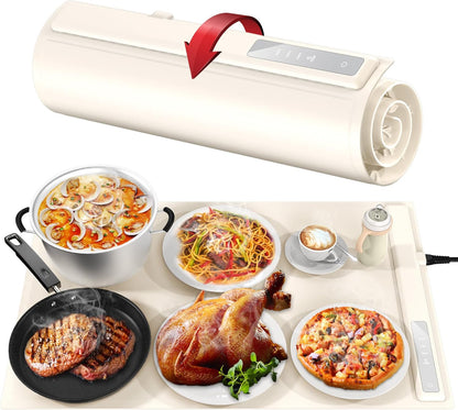 Food Warming Mat - Fast & Full Surface Heating, Silicone Heat Pad with 3 Adjustable Temperature Settings for Buffets Parties, Rollable Electric Warming Tray,Kitchen Heated Plate,Countertop Food Warmer