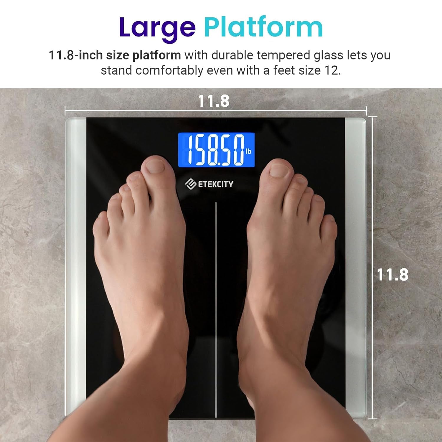 Bathroom Scale for Body Weight, Highly Accurate Digital Electronic Weighing Machine for People, LCD Display, Large Size, 6Mm Tempered Glass for Safe Home Use, Batteries Included, 400 Lbs