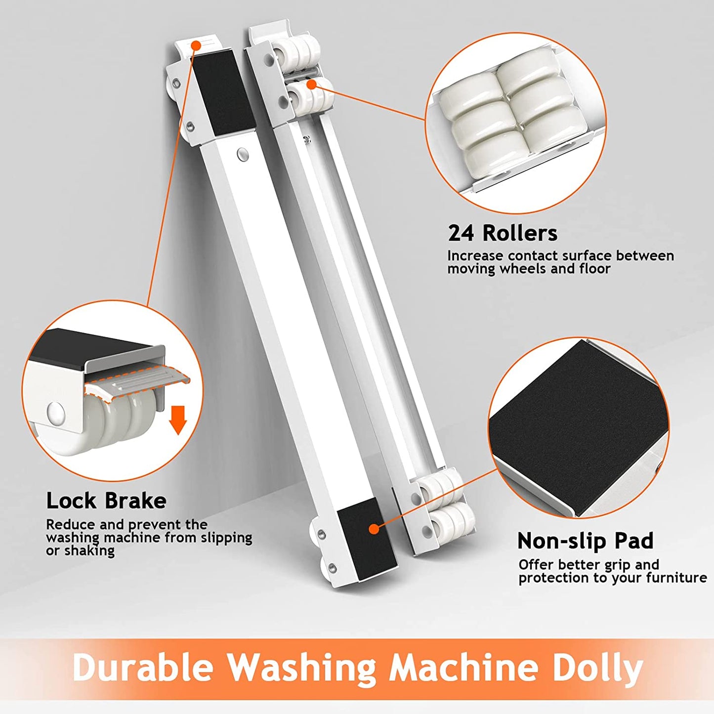 Furniture Washing Machine Dolly, Extendable Appliance Rollers Refrigerator Heavy Duty, Washing Machine Stand Wheels Fridge Appliance Dolly Movers Mobile Washer and Dryer Moving Base, White