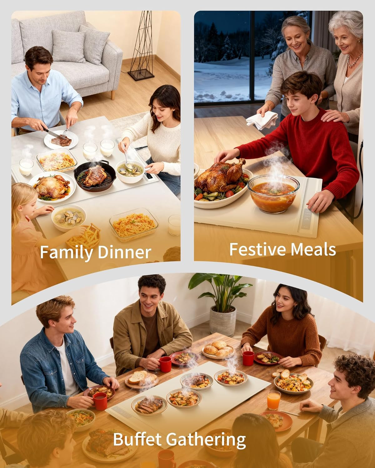 Food Warming Mat - Fast & Full Surface Heating, Silicone Heat Pad with 3 Adjustable Temperature Settings for Buffets Parties, Rollable Electric Warming Tray,Kitchen Heated Plate,Countertop Food Warmer