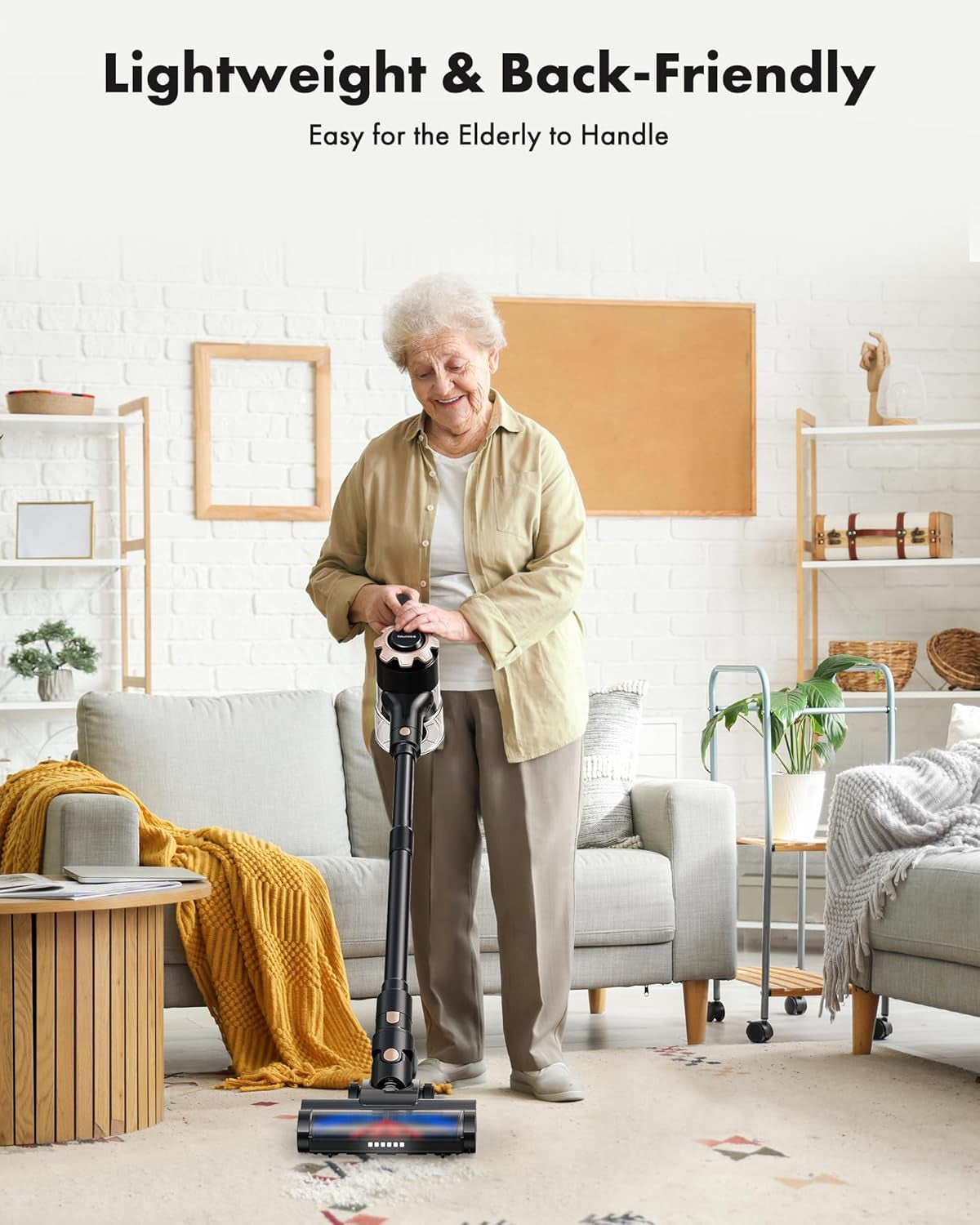 Lightweight Stick Vacuum with 45Mins Runtime, Black&Gold