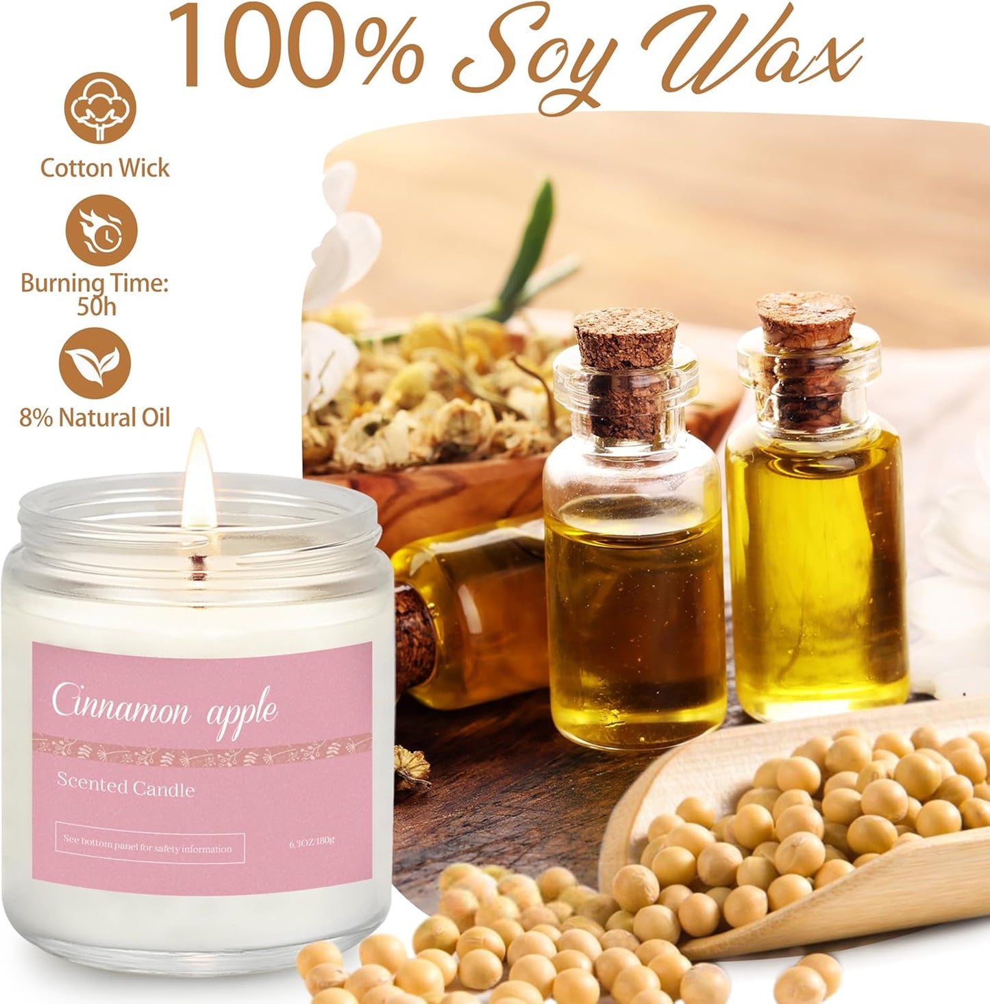 Christmas Candle Gift Set, 6 Natural Soy Wax Candles for Home, Long Burning Holiday Aromatherapy Set with Cinnamon Apple & Vanilla, Perfect Christmas Gifts for Women, Men, Friends & Family