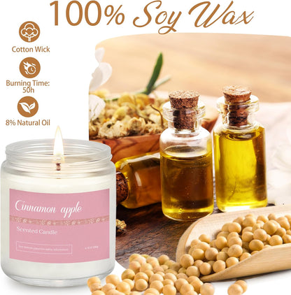 Christmas Candle Gift Set, 6 Natural Soy Wax Candles for Home, Long Burning Holiday Aromatherapy Set with Cinnamon Apple & Vanilla, Perfect Christmas Gifts for Women, Men, Friends & Family