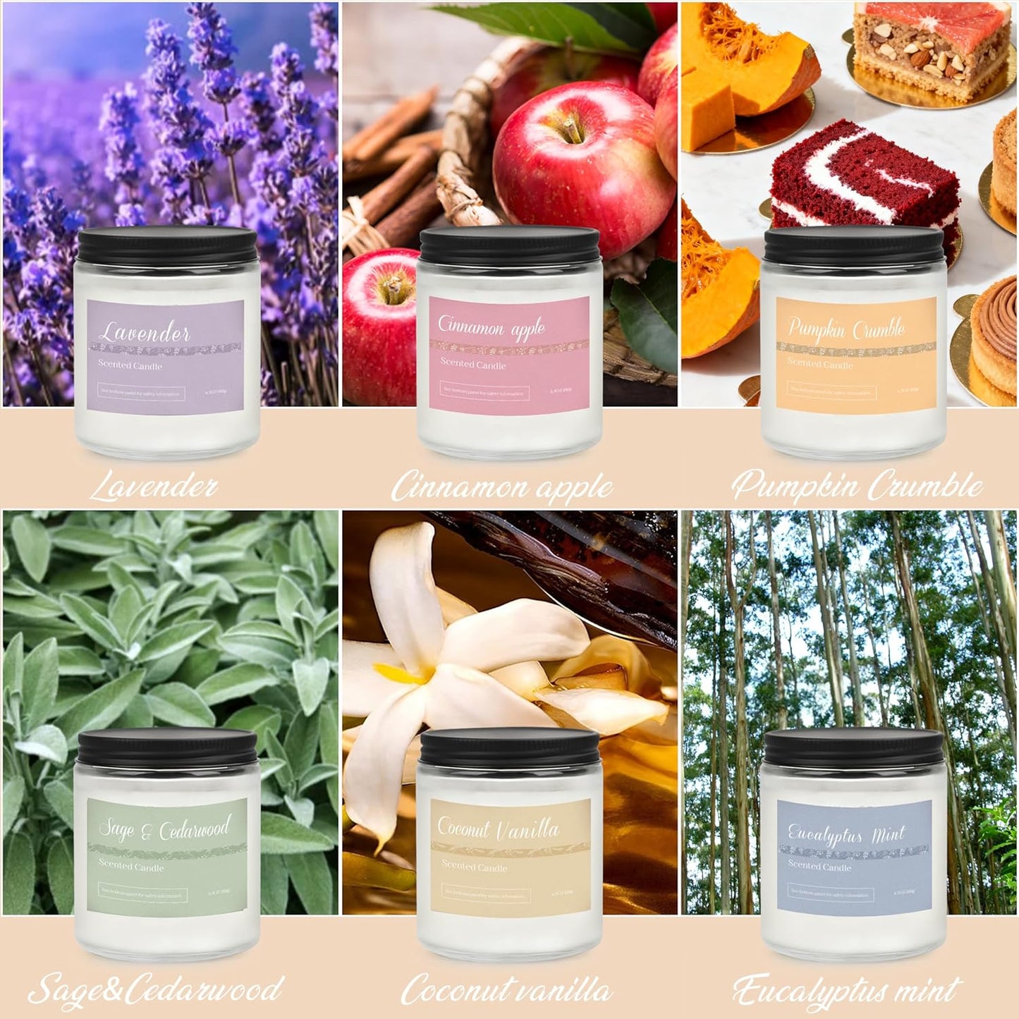 Christmas Candle Gift Set, 6 Natural Soy Wax Candles for Home, Long Burning Holiday Aromatherapy Set with Cinnamon Apple & Vanilla, Perfect Christmas Gifts for Women, Men, Friends & Family